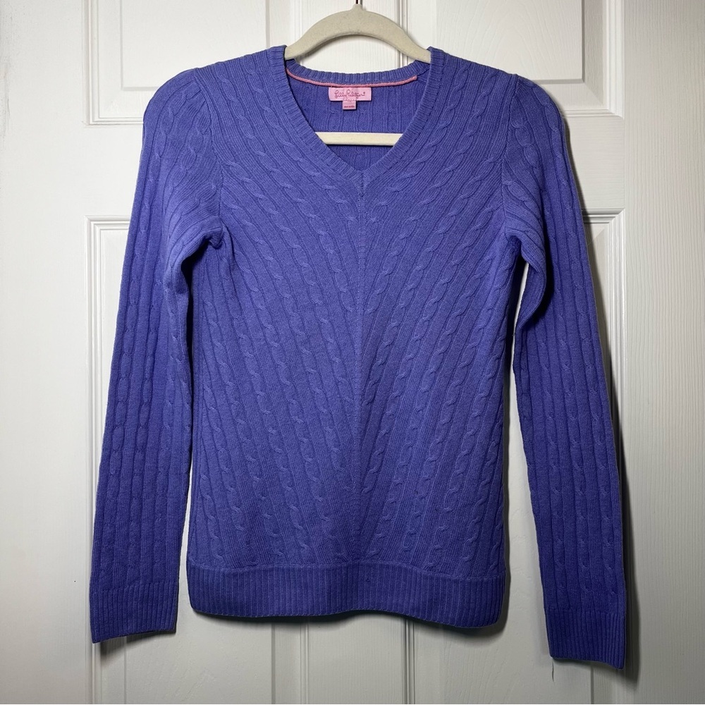 Lilly Pulitzer Purple Cashmere V-Neck Sweater with Ribbed Texture Size XS